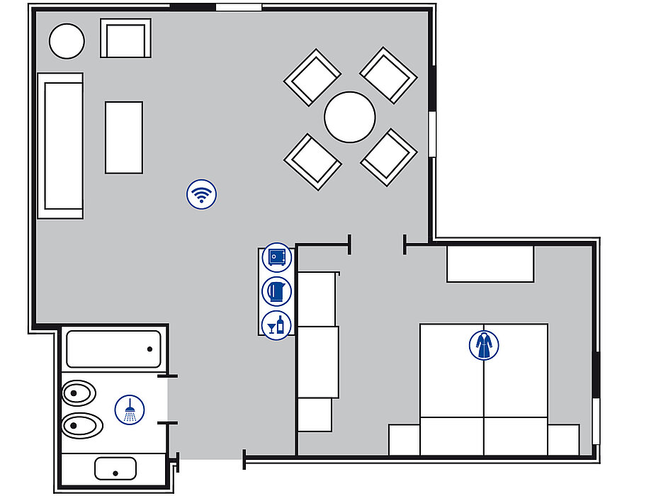 Zimmergrundriss Junior Suite mit Rheinblick | Maritim Hotel Königswinter