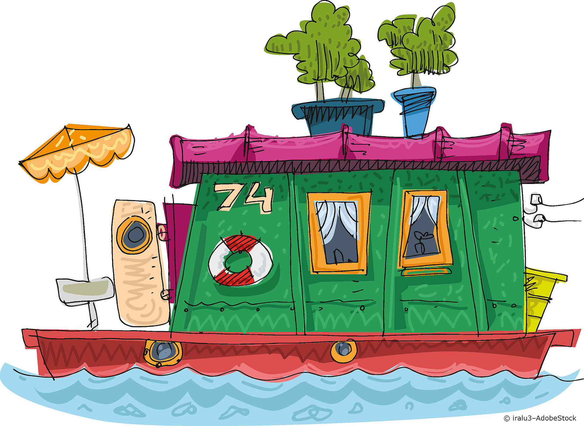 Bunt illustriertes Floß hotspots-berlin-flosstour