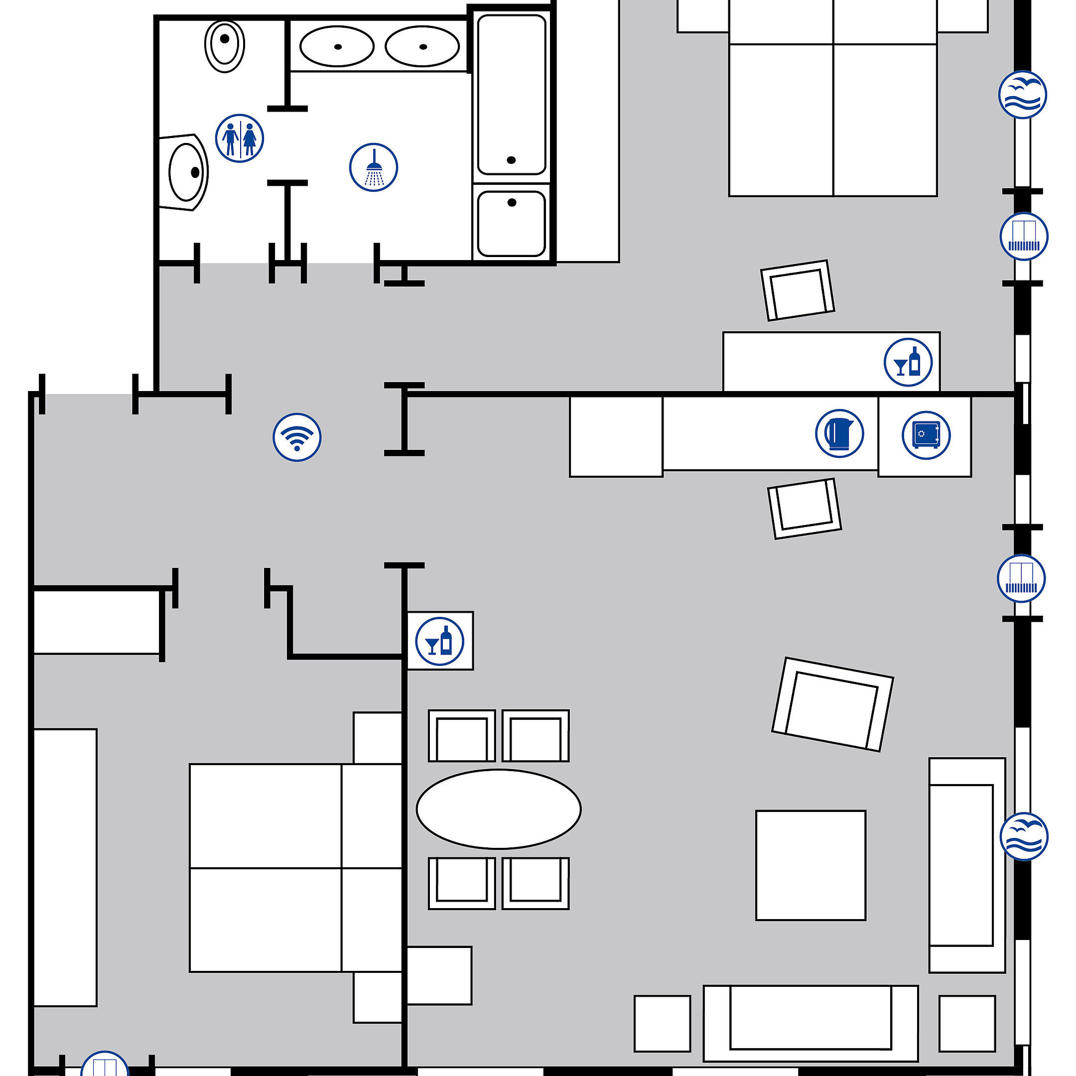 Zimmergrundriss Präsidentensuite im Maritim Hotel Bellevue Kiel