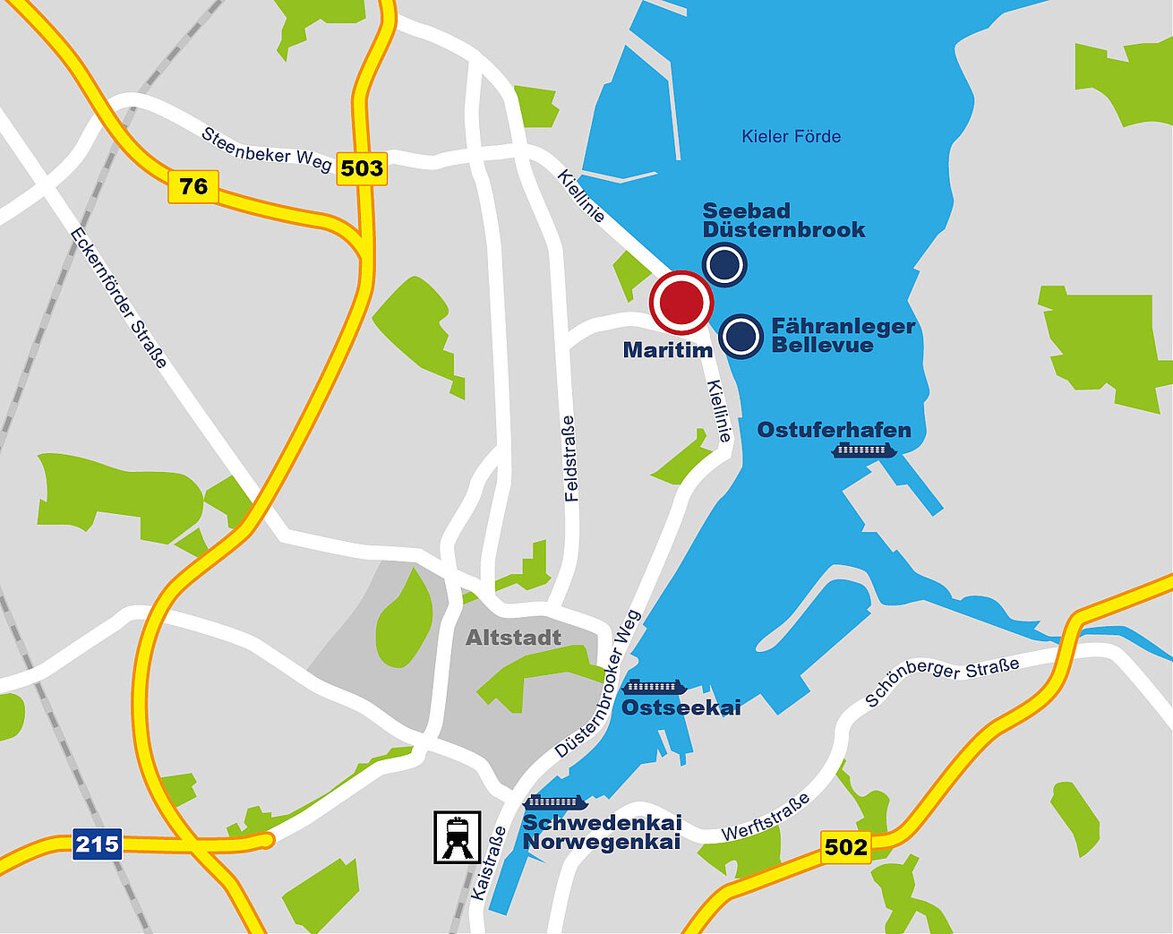 Lageplan Maritim Hotel Bellevue Kiel
