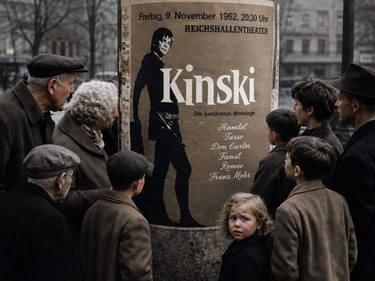 Besucher betrachten das Kunstwerk „Kinski in Kiel“ der DeichArt-Ausstellung im öffentlichen Raum