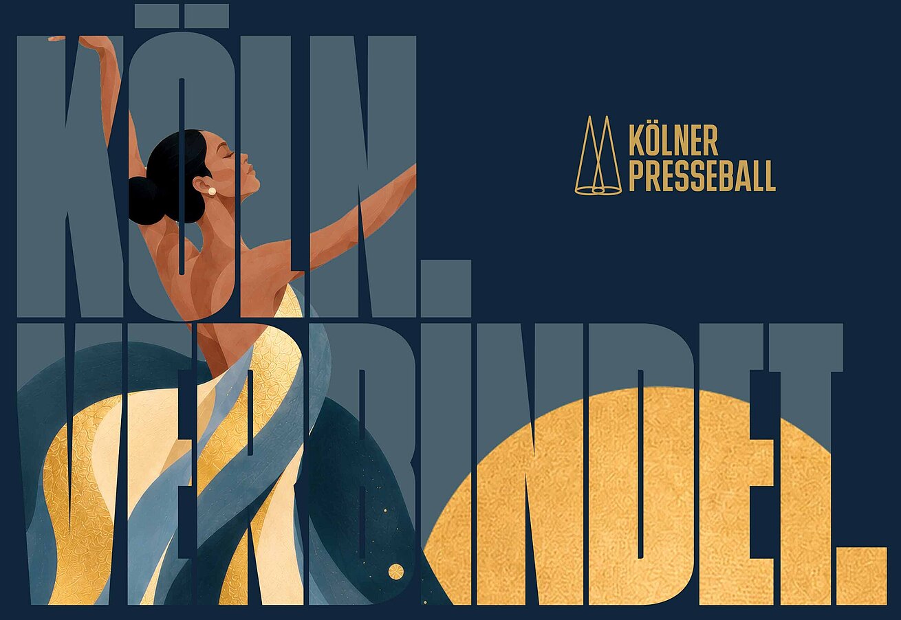 Kölner Presseball Grafik zum Kölner Presseball mit stilisierter Darstellung einer tanzenden Person